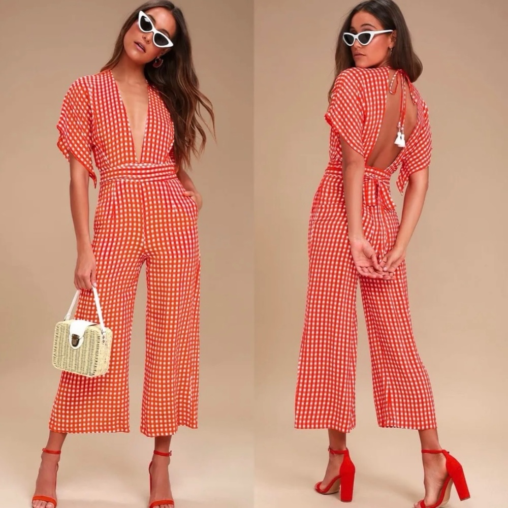 Faithfull the Brand Cedric Red Gingham Culotte Jumpsuit